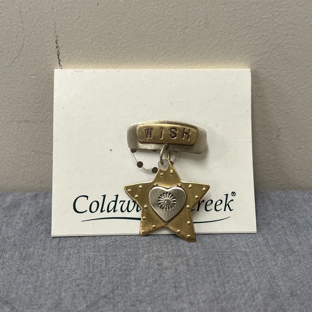 Coldwater Creek Whimsy Word Star Pin Brooch Wish NEW Gold & Silver FS Charity